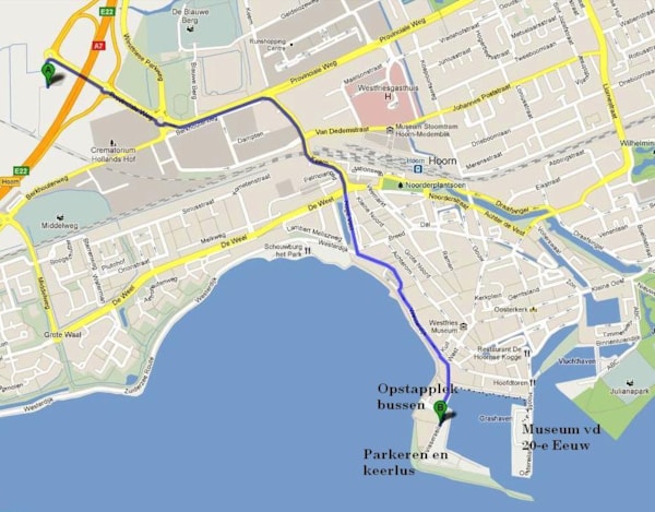 Route voor touringcarbussen van A7 naar Visserseiland (opstapplek en draailus voor bussen)